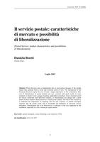 Il servizio postale: caratteristiche di mercato e possibilità di liberalizzazione (Postal Service: market characteristics and possibilities of liberalization)